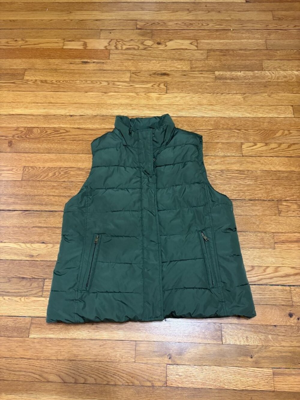 Banana Republic Womens Puffer Vest Size XL Green Fleece Lined Full Zip Insulated